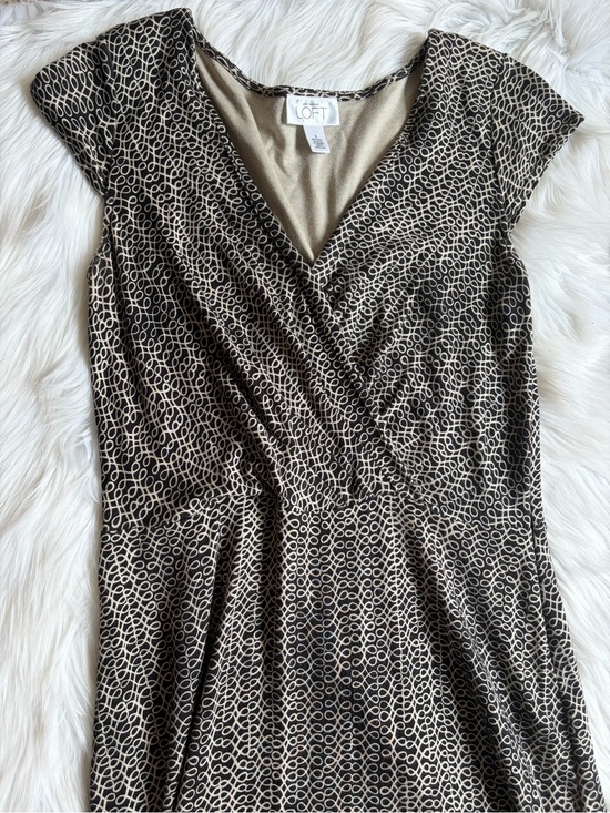 LOFT Dresses & Skirts - LOFT Black and Cream Loop-Print Faux-Wrap Dress